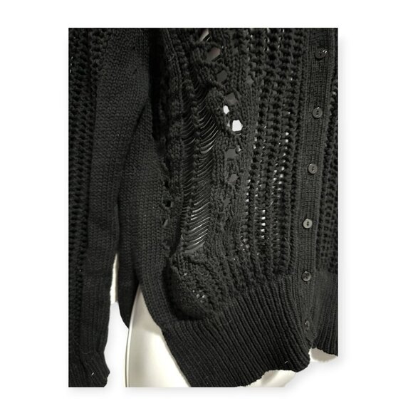 Olivaceous Cotton Cardigan with Open weave, Black, Size L - Picture 9 of 16